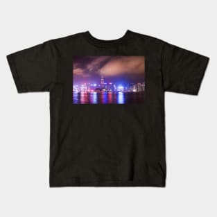 Hong Kong Skyline, Purple Reflections Kids T-Shirt